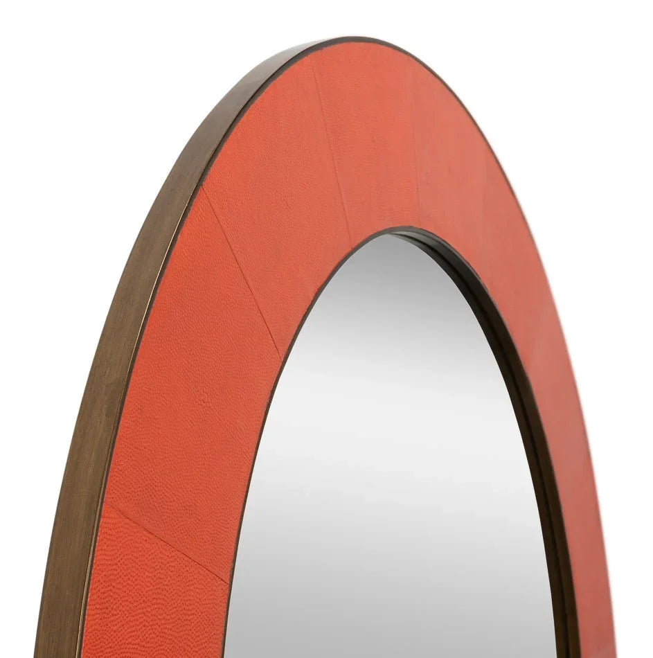 Judith Leather Warpped Round Wall Mirror - LOOMLAN - Sarreid - Wall Mirrors