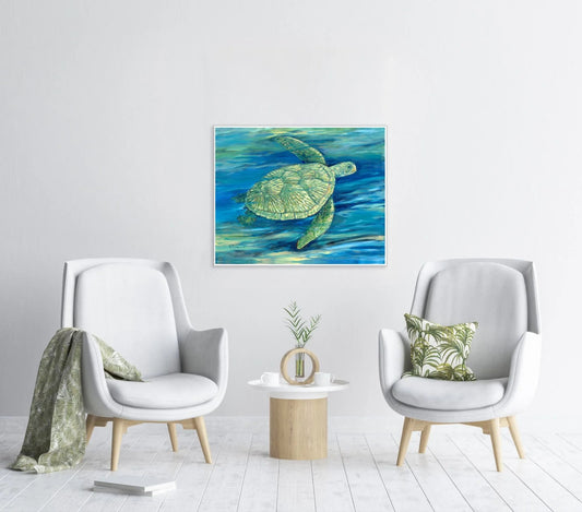 Lagoon Turtle III Green Canvas Art