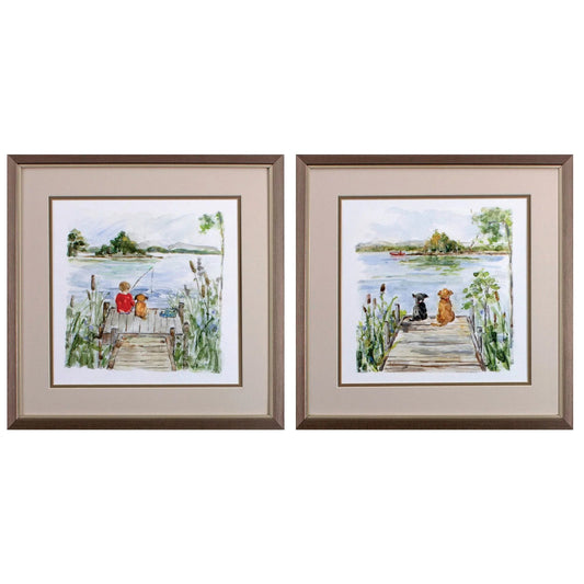 Lake Glass Front Green Canvas Art 2PC