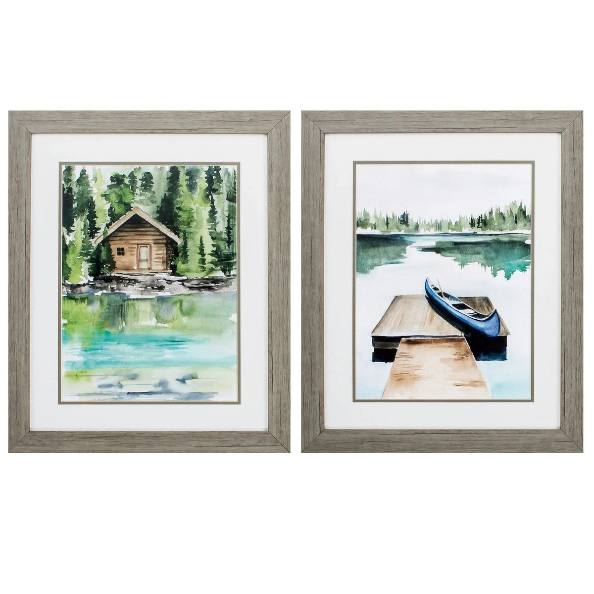 Lake Views Green Framed Wall Art 2PC