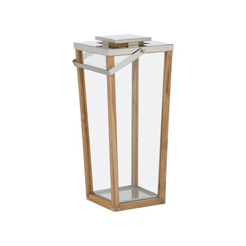 Lanai Teak And Glass Hurricane Patio Candleholder - LOOMLAN - Wildwood - Candle Holders
