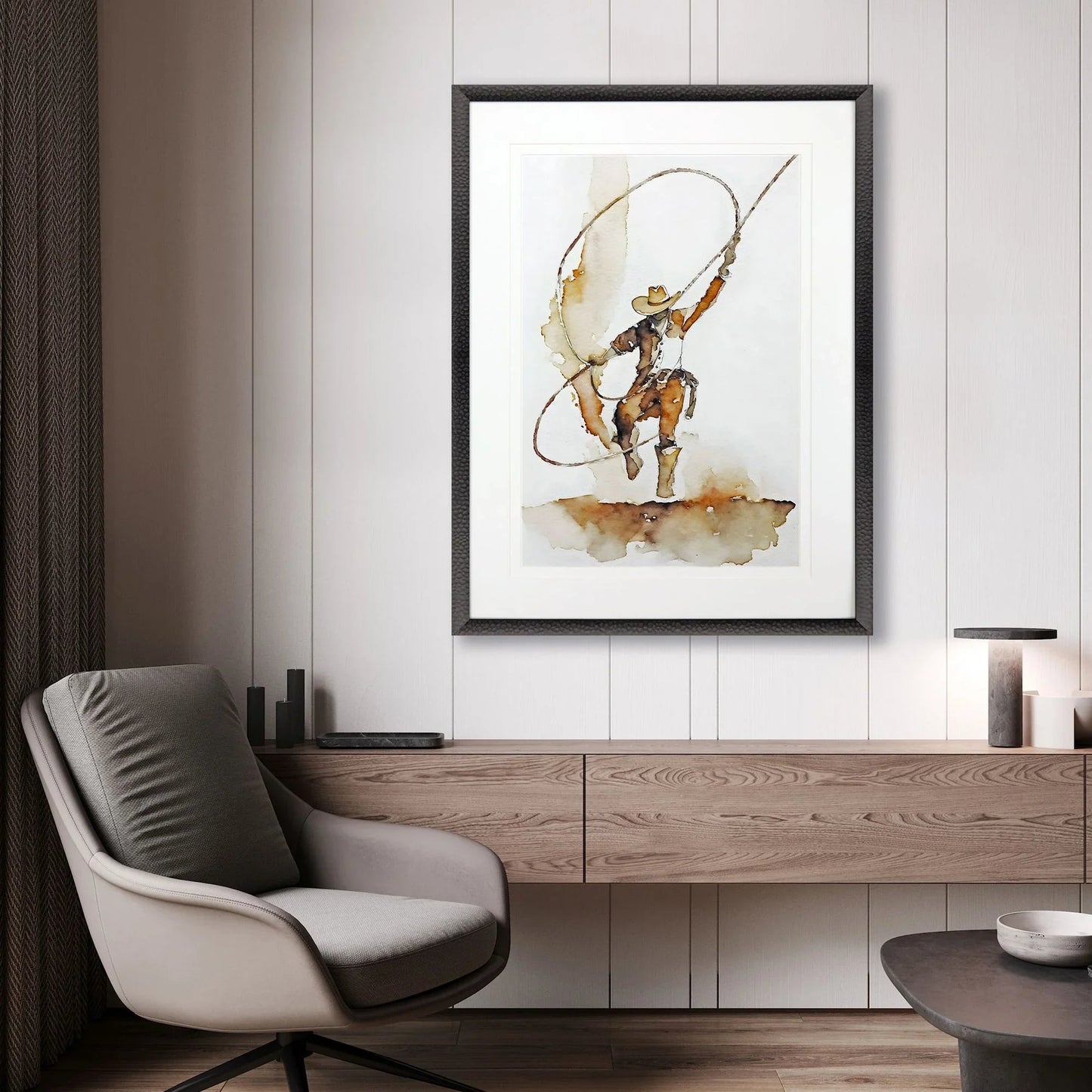 Lasso Wood Frame Brown Canvas Art