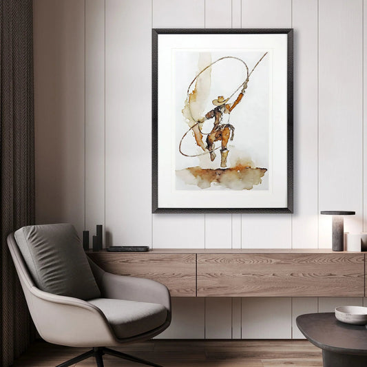 Lasso Wood Frame Brown Canvas Art