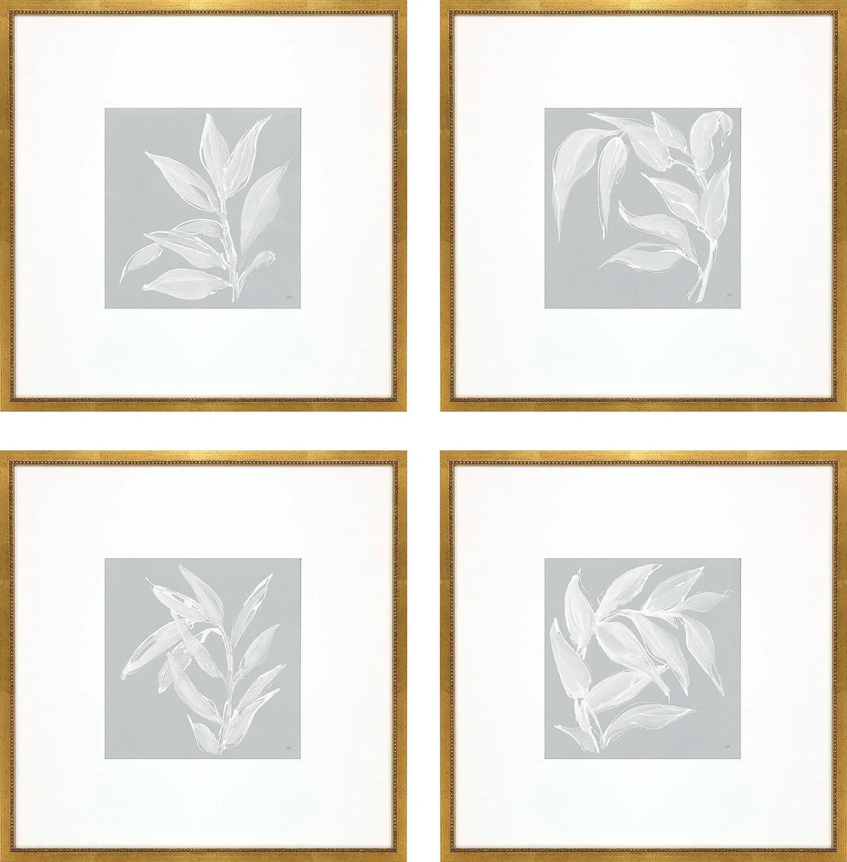 Leaf Study Wood Blue Framed Wall Art 4PC