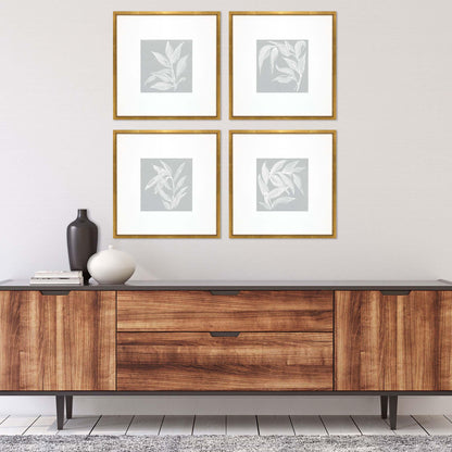 Leaf Study Wood Frame Blue Canvas Art 4PC