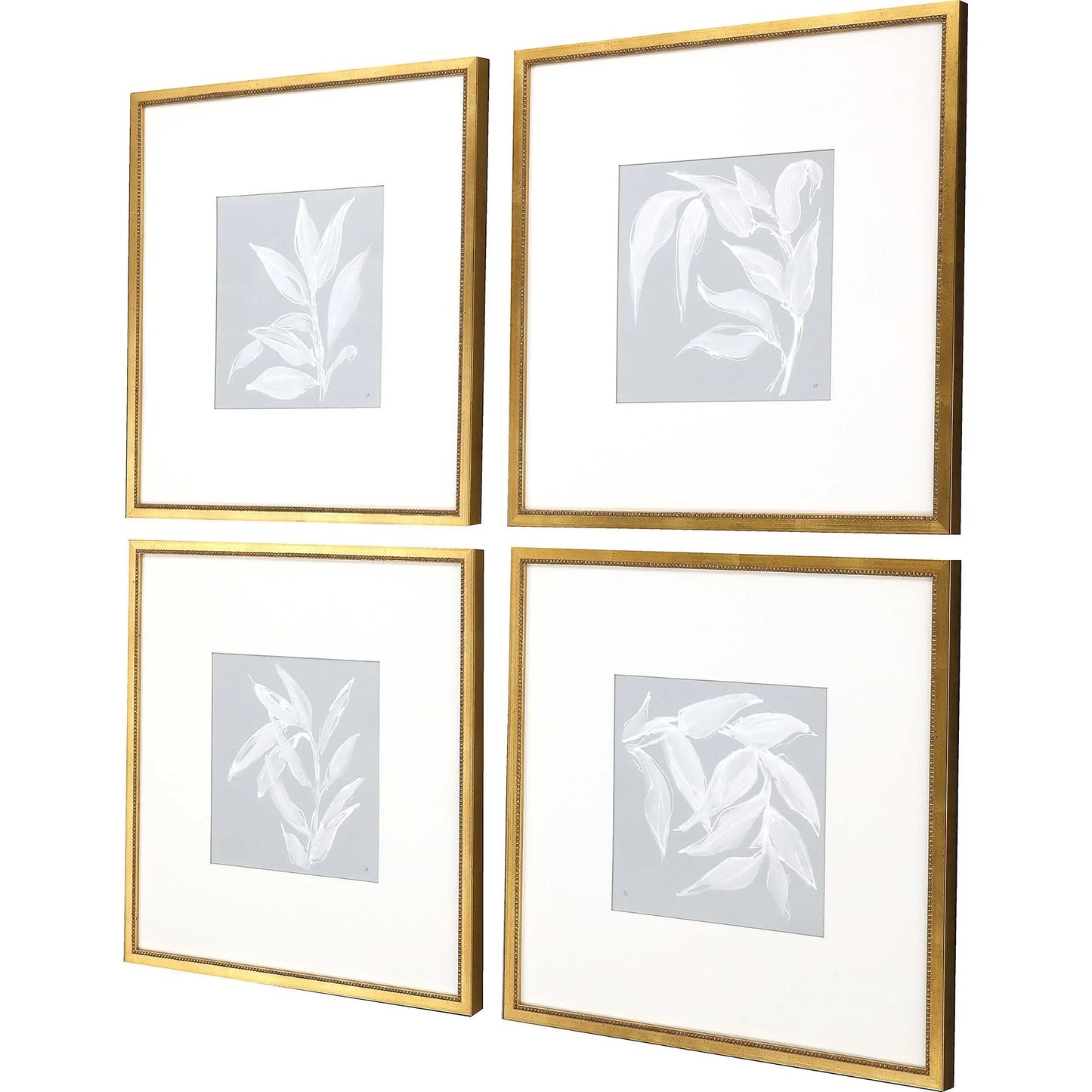 Leaf Study Wood Frame Blue Canvas Art 4PC