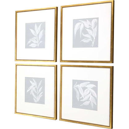 Leaf Study Wood Frame Blue Canvas Art 4PC