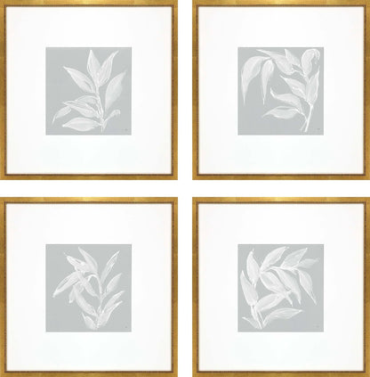 Leaf Study Wood Frame Blue Canvas Art 4PC