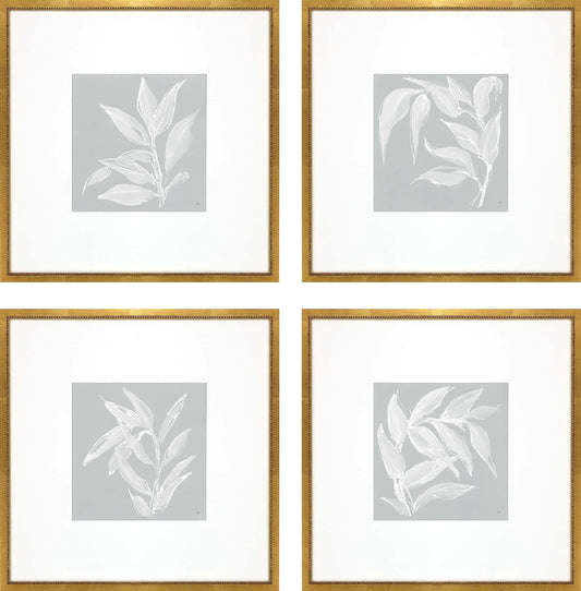 Leaf Study Wood Frame Blue Canvas Art 4PC