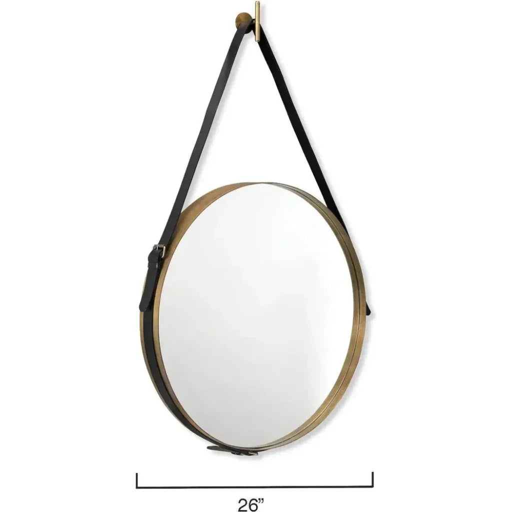 Leather Strap Round Gold Mirror - Large - LOOMLAN - Jamie Young - Wall Mirrors