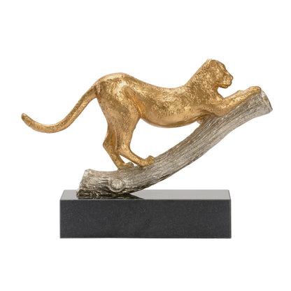 Leopard On The Hunt Gold Statue