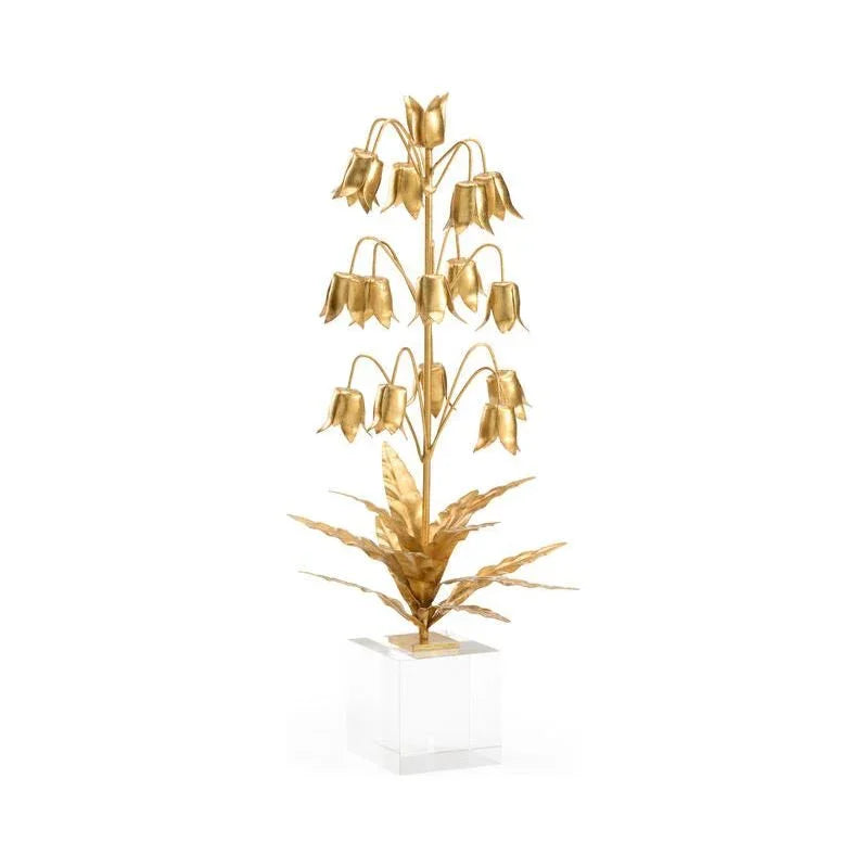 Lily Of The Valley Gold Floral Crystal Base Sculpture - LOOMLAN - Chelsea House - Statues & Sculptures