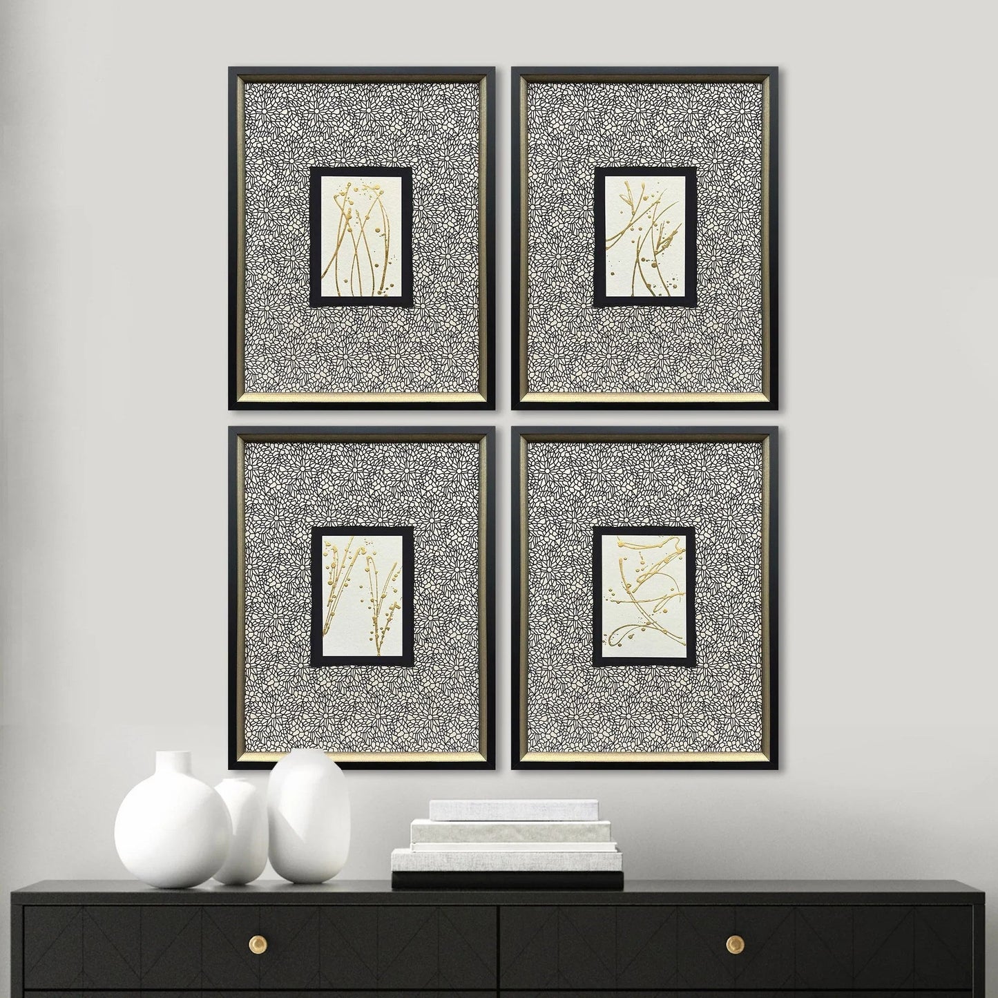 Liquid Gold I Wood Frame Metallic Canvas Art 4PC