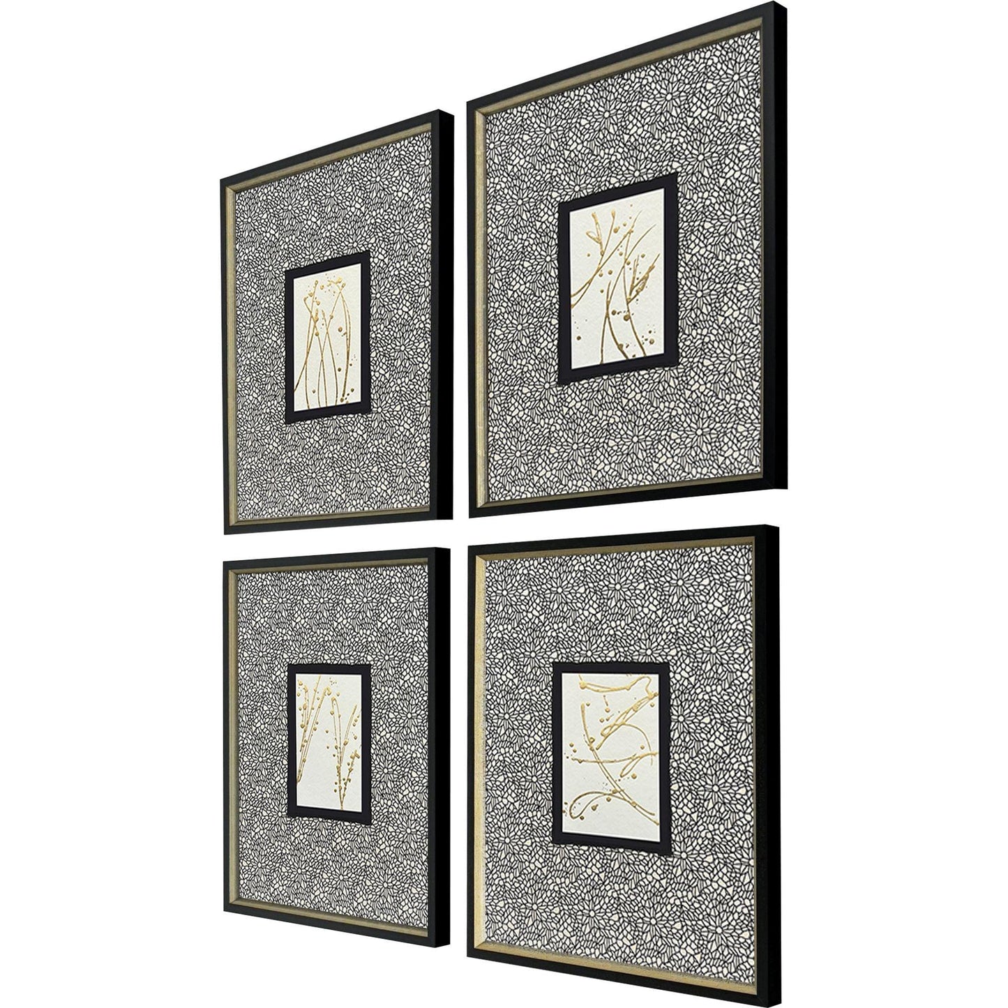 Liquid Gold I Wood Frame Metallic Canvas Art 4PC