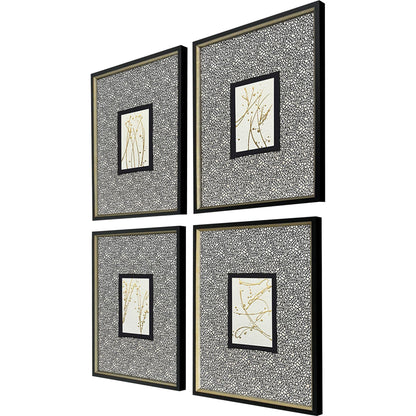 Liquid Gold I Wood Frame Metallic Canvas Art 4PC
