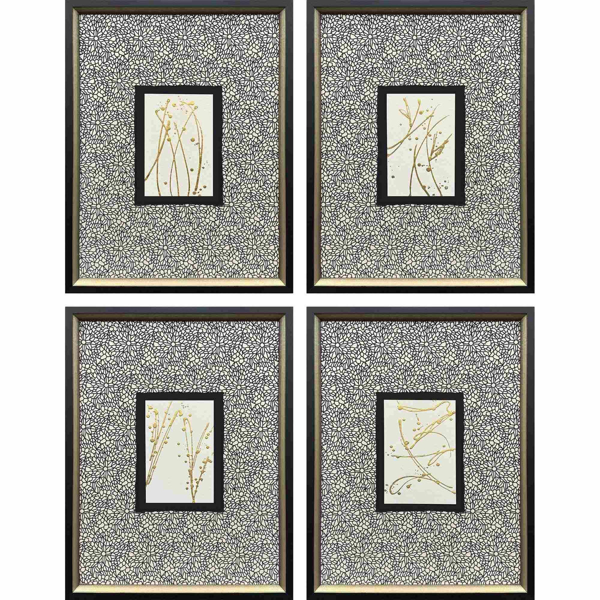 Liquid Gold I Wood Metallic Framed Wall Art 4PC