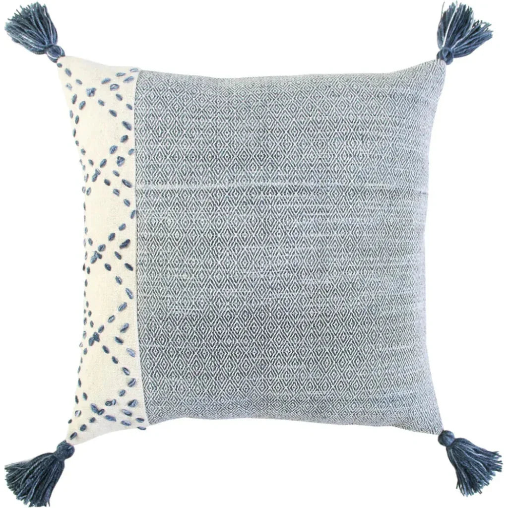 Lois Outdoor Throw Pillow With Tassels-Outdoor Pillows-LOOMLAN-Blue-LOOMLAN