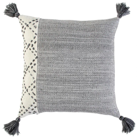 Lois Outdoor Throw Pillow With Tassels-Outdoor Pillows-LOOMLAN-Gray-LOOMLAN