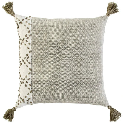 Lois Outdoor Throw Pillow With Tassels-Outdoor Pillows-LOOMLAN-Taupe-LOOMLAN