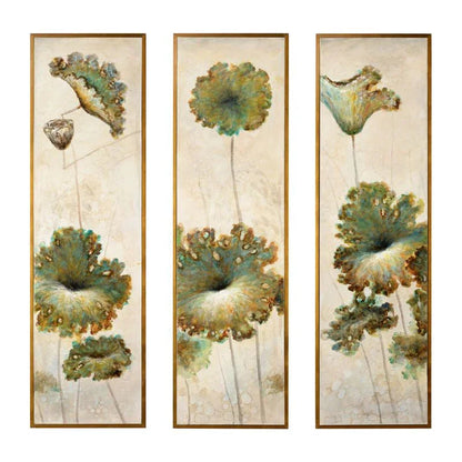 Lotus Blossom Oil Painting Artwork (Set of 3)-Framed Wall Art-Wildwood-LOOMLAN