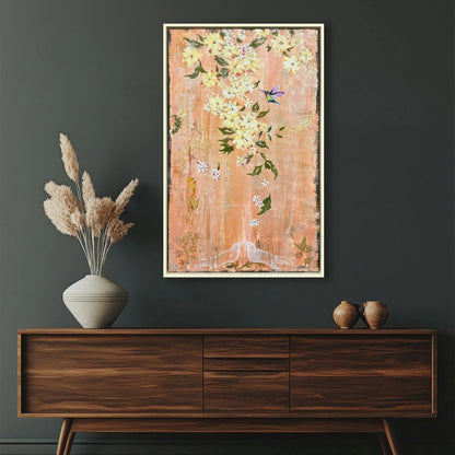 Love Birds Wood Frame Pink Canvas Art