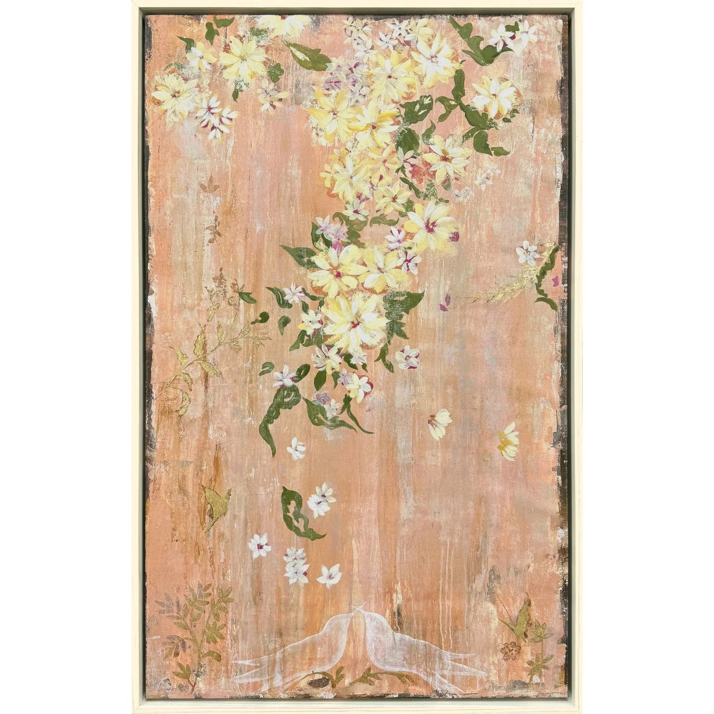 Love Birds Wood Frame Pink Canvas Art