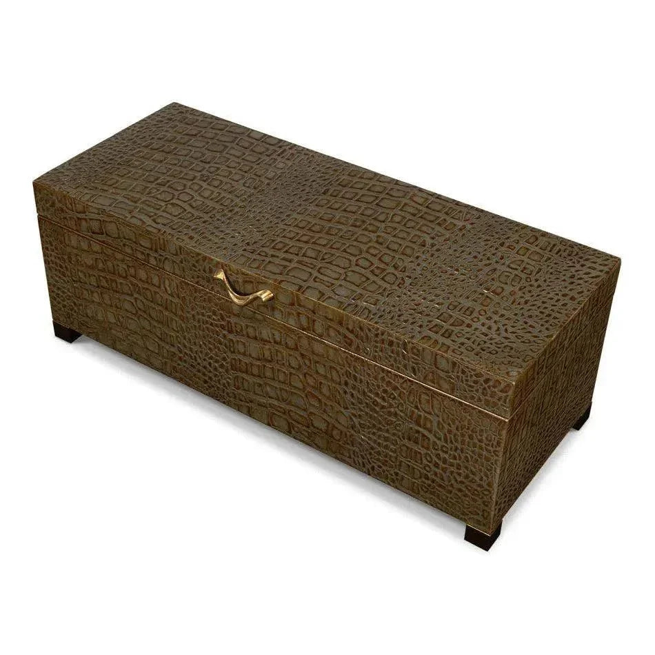 Lyle Croco Embossed Leather Over Wood Antique Green Box - LOOMLAN - Sarreid - Boxes & Bowls