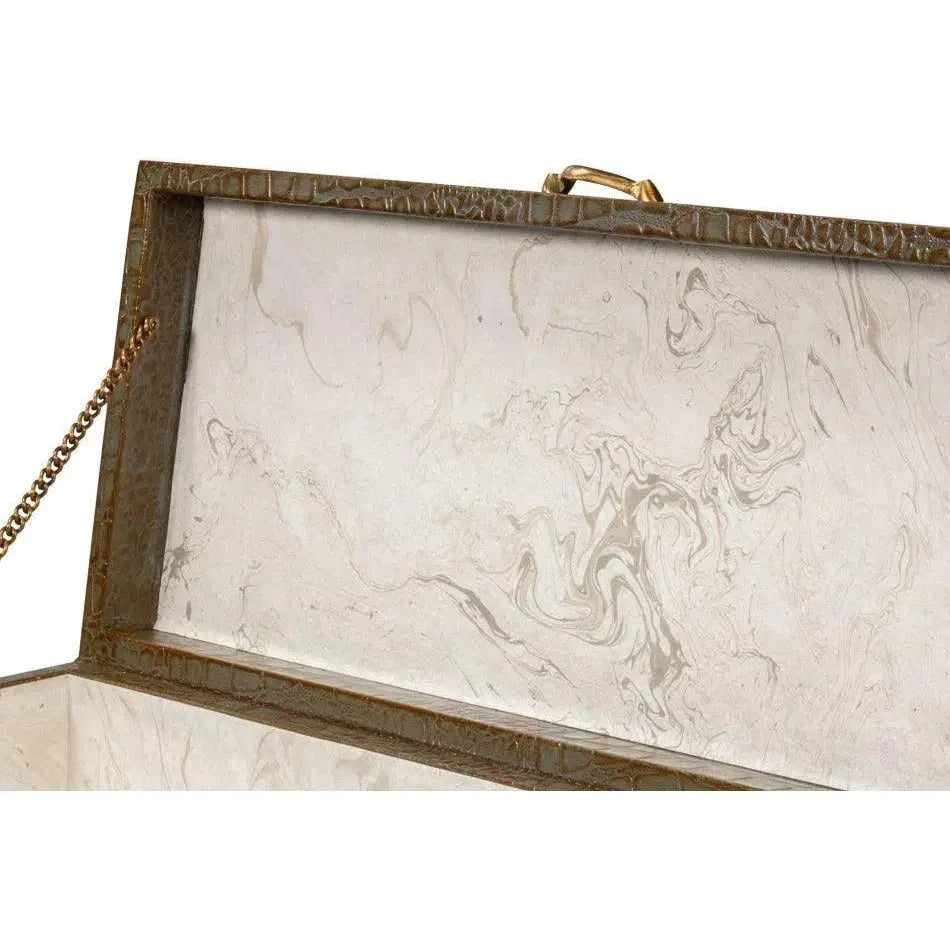 Lyle Croco Embossed Leather Over Wood Antique Green Box - LOOMLAN - Sarreid - Boxes & Bowls