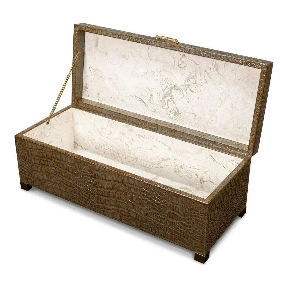 Lyle Croco Embossed Leather Over Wood Antique Green Box - LOOMLAN - Sarreid - Boxes & Bowls