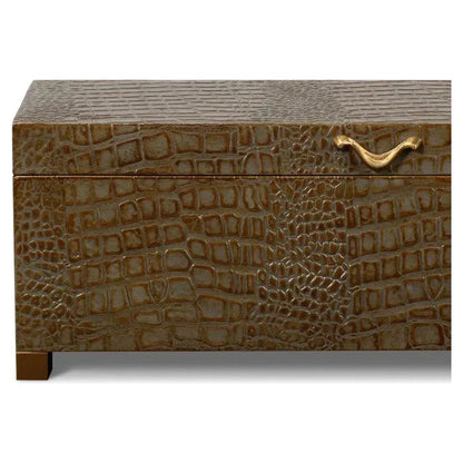 Lyle Croco Embossed Leather Over Wood Antique Green Box - LOOMLAN - Sarreid - Boxes & Bowls