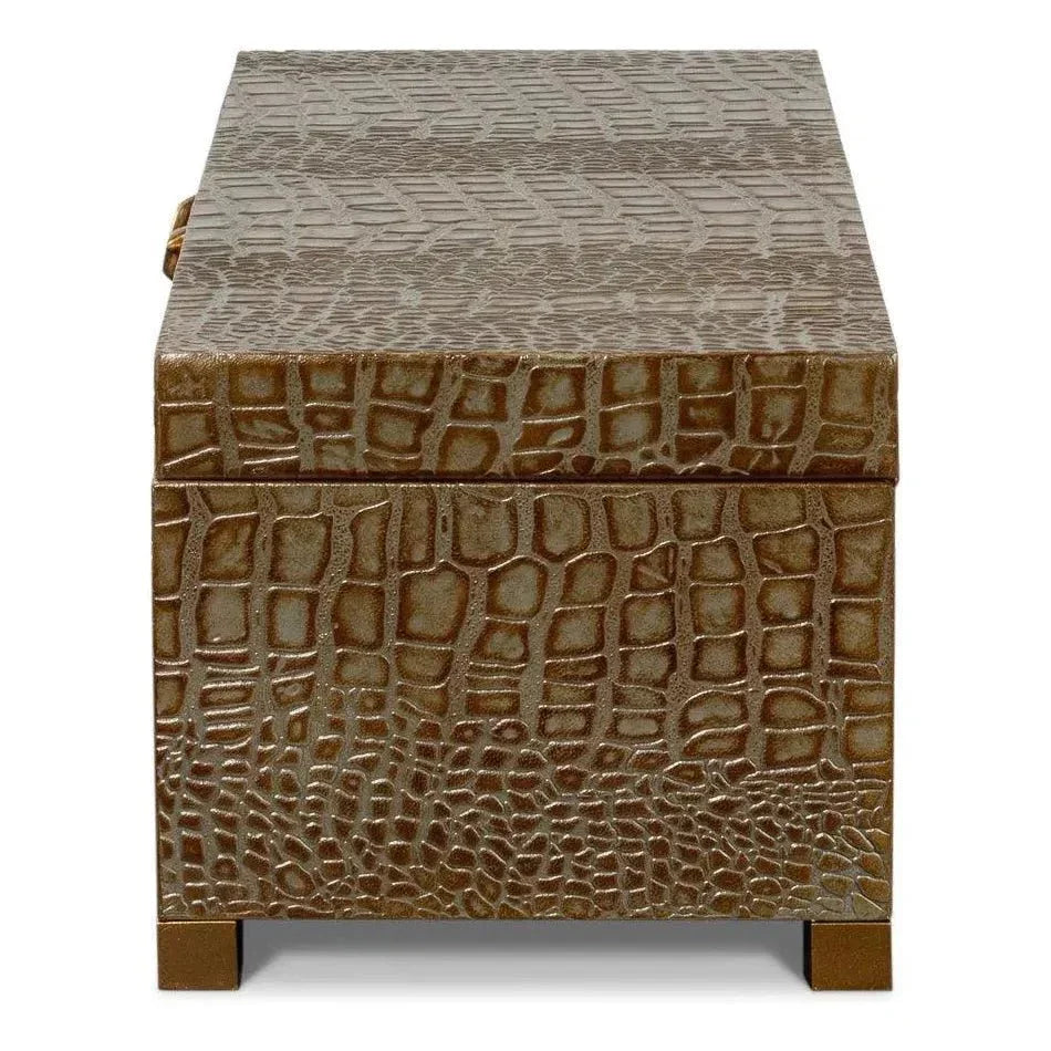 Lyle Croco Embossed Leather Over Wood Antique Green Box - LOOMLAN - Sarreid - Boxes & Bowls