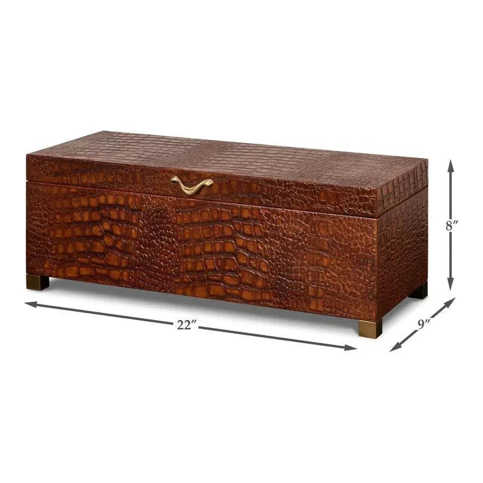 Lyle Croco Embossed Leather Over Wood Reddish Brown Box -- view 12