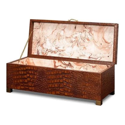 Lyle Croco Embossed Leather Over Wood Reddish Brown Box -- view 3