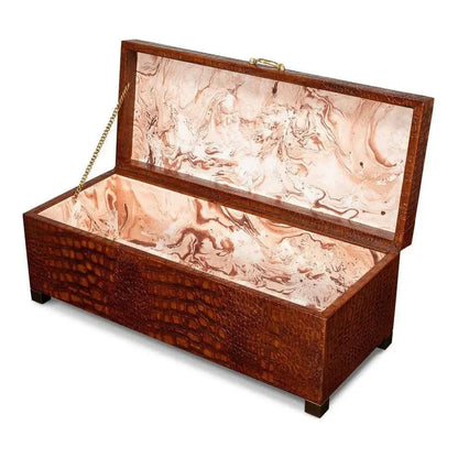 Lyle Croco Embossed Leather Over Wood Reddish Brown Box -- view 4