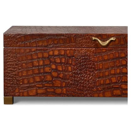Lyle Croco Embossed Leather Over Wood Reddish Brown Box -- view 5