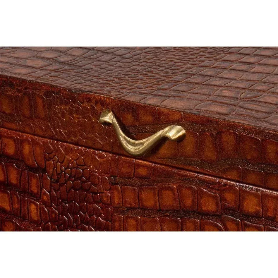 Lyle Croco Embossed Leather Over Wood Reddish Brown Box -- view 6