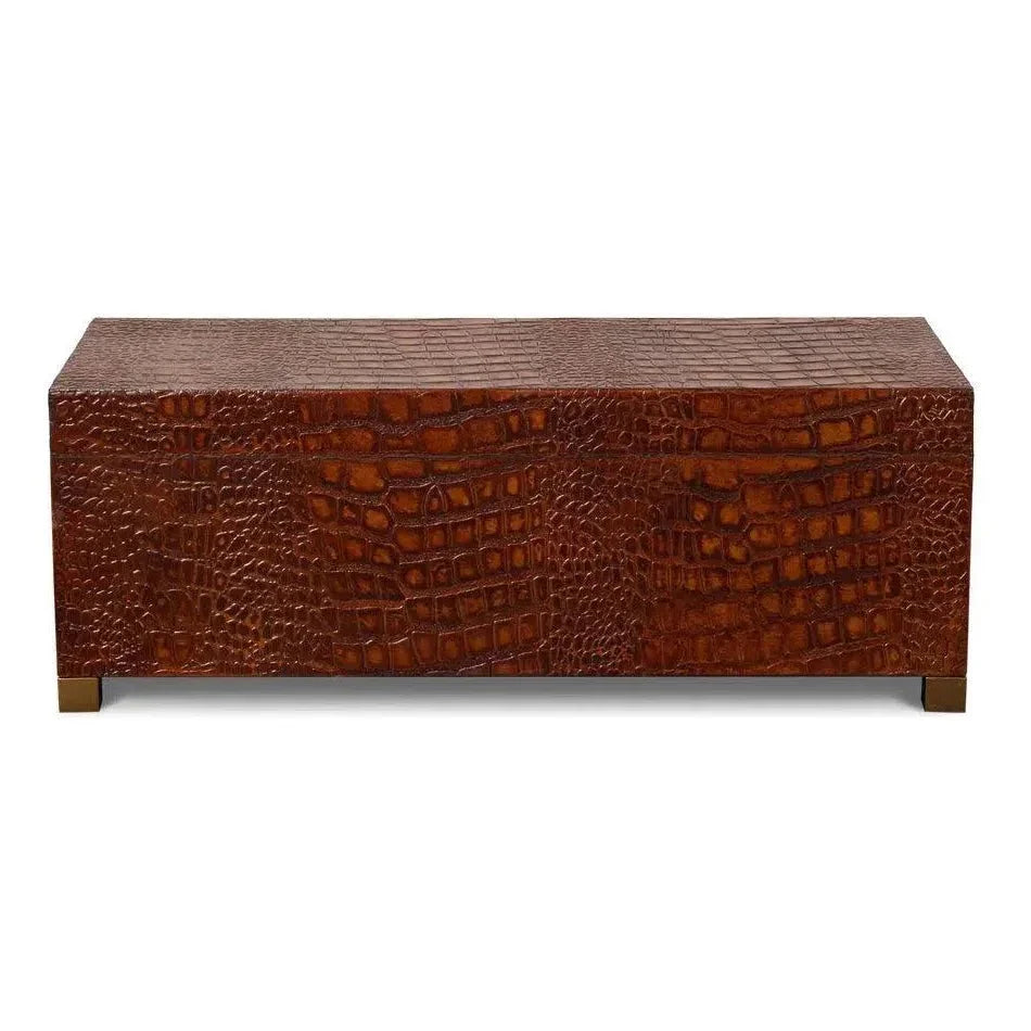 Lyle Croco Embossed Leather Over Wood Reddish Brown Box -- view 7