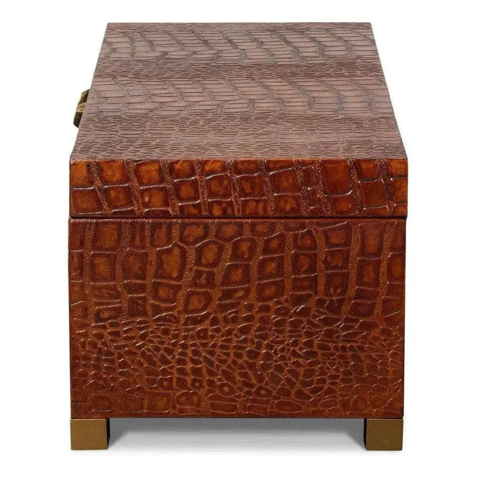 Lyle Croco Embossed Leather Over Wood Reddish Brown Box -- view 8