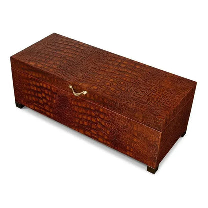 Lyle Croco Embossed Leather Over Wood Reddish Brown Box -- view 9