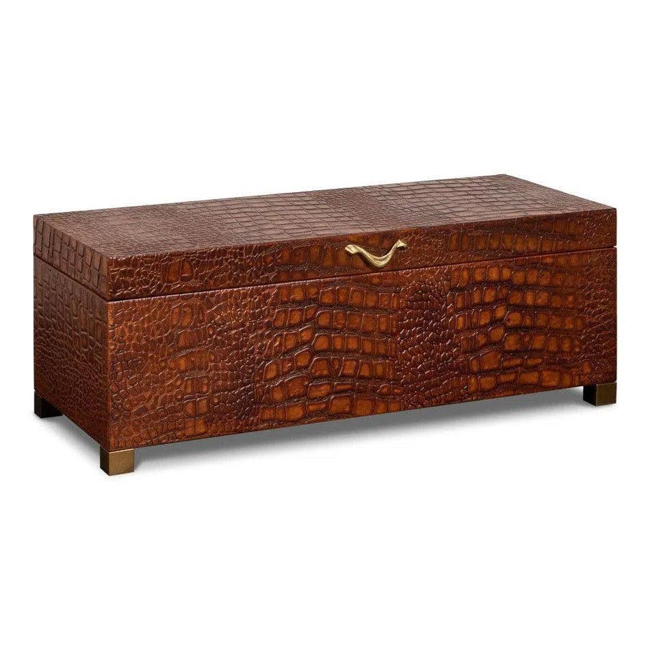Lyle Croco Embossed Leather Over Wood Reddish Brown Box
