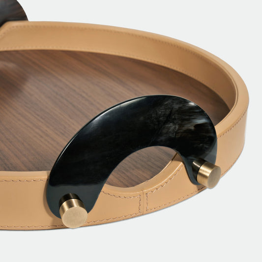 Maeve Camel Leather Warp Round Tray