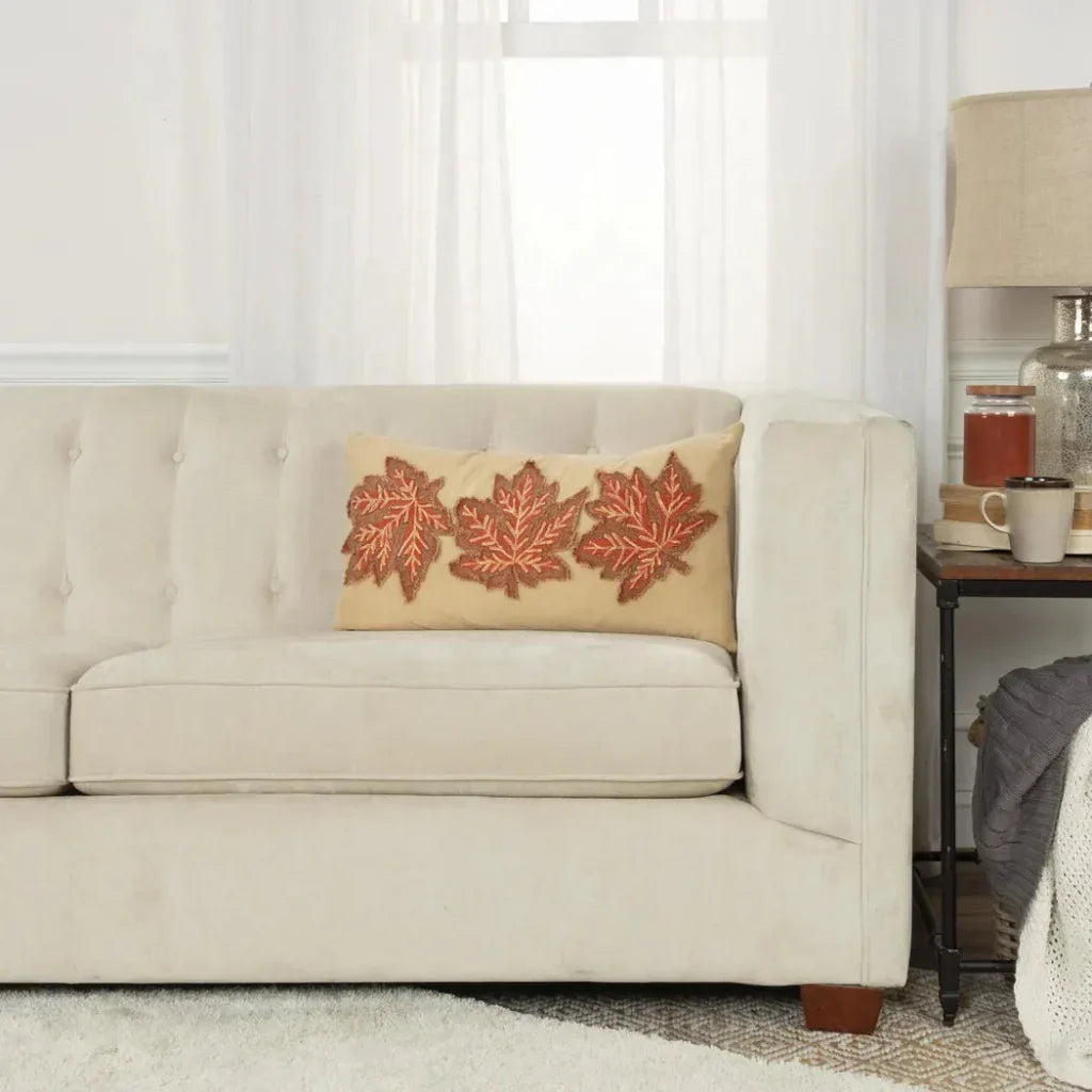 Maple Leaf Beige Lumbar Decorative Pillow - LOOMLAN - LOOMLAN - Throw Pillows