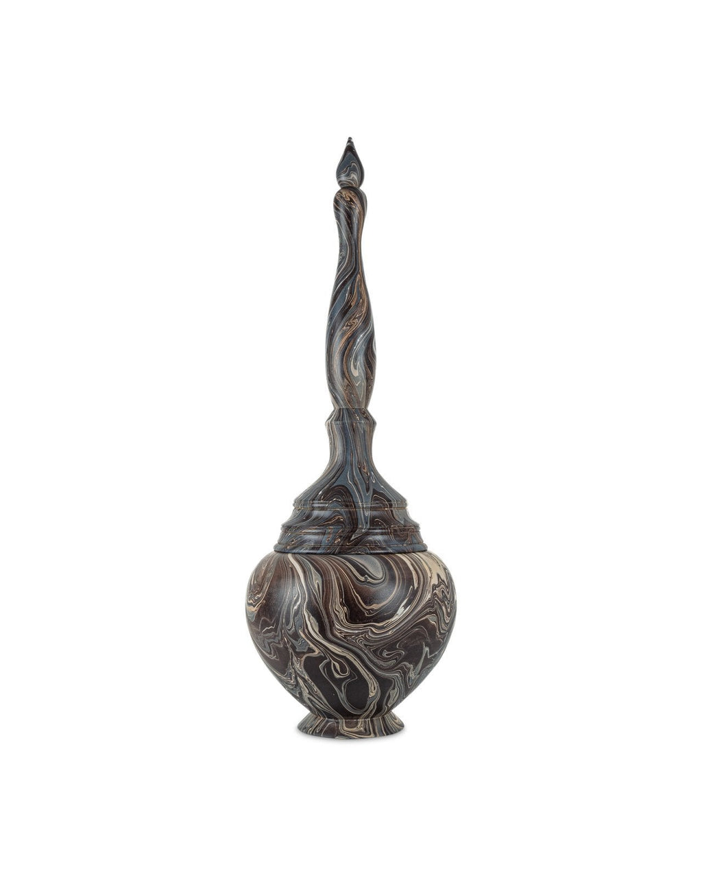 Marbleized Hand Carved Wood Turret Box