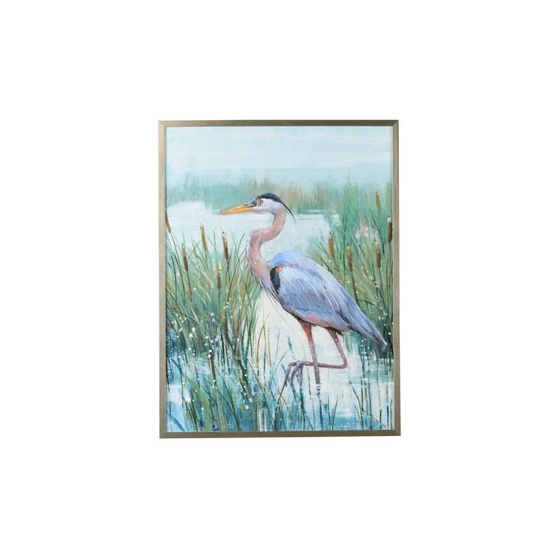 Marsh Heron Silver Leaf Framed Artwork-Framed Wall Art-Chelsea House-Left Facing-LOOMLAN
