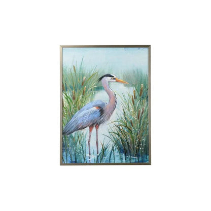 Marsh Heron Silver Leaf Framed Artwork-Framed Wall Art-Chelsea House-Right Facing-LOOMLAN