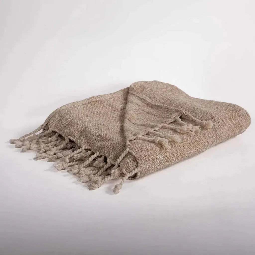 Marta Beige Throw Blanket - LOOMLAN - LOOMLAN - Throw Blankets