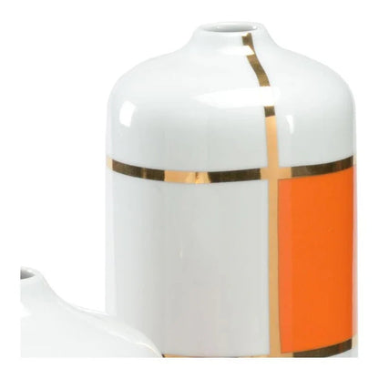 Massaro Orange Block Design Ceramic Canister (Set of 3) - LOOMLAN - Wildwood - Vases & Jars