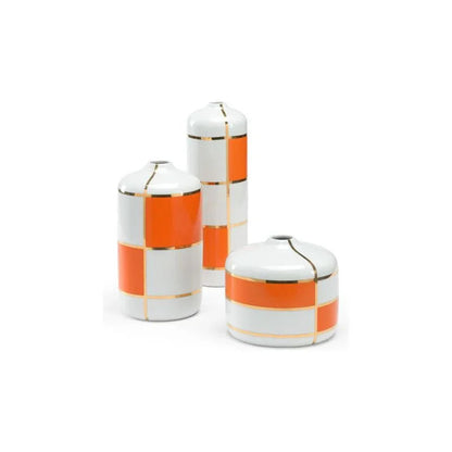Massaro Orange Block Design Ceramic Canister (Set of 3) - LOOMLAN - Wildwood - Vases & Jars