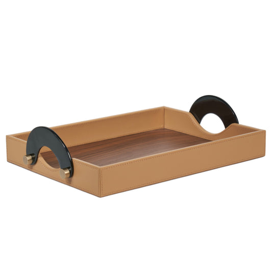 Mave Camel Leather Warp Rectangular Tray
