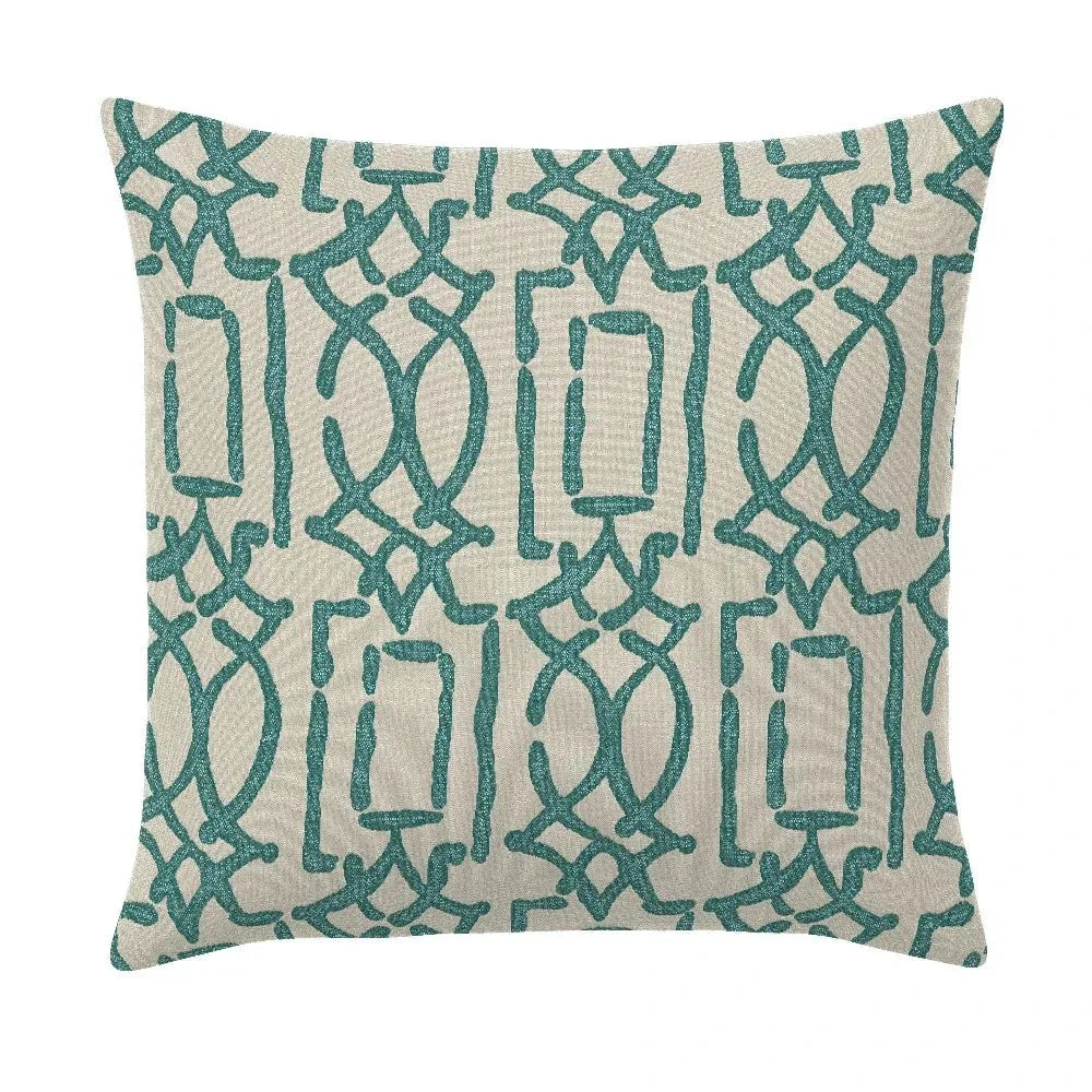 Meditation Turquoise Handmade Outdoor Pillow-Outdoor Pillows-Earnest Collection-20" Square-LOOMLAN